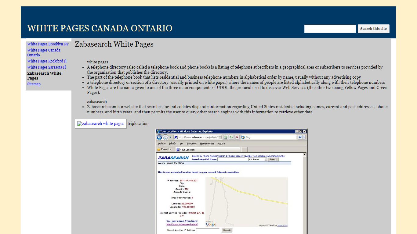 Zabasearch White Pages - WHITE PAGES CANADA ONTARIO